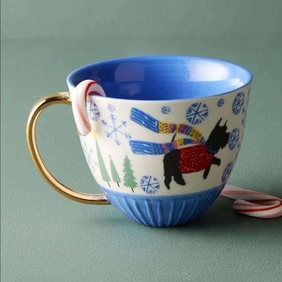 Anthropologie-Holiday Spirit Christmas Mug Scottie Dog - Picture 1 of 4